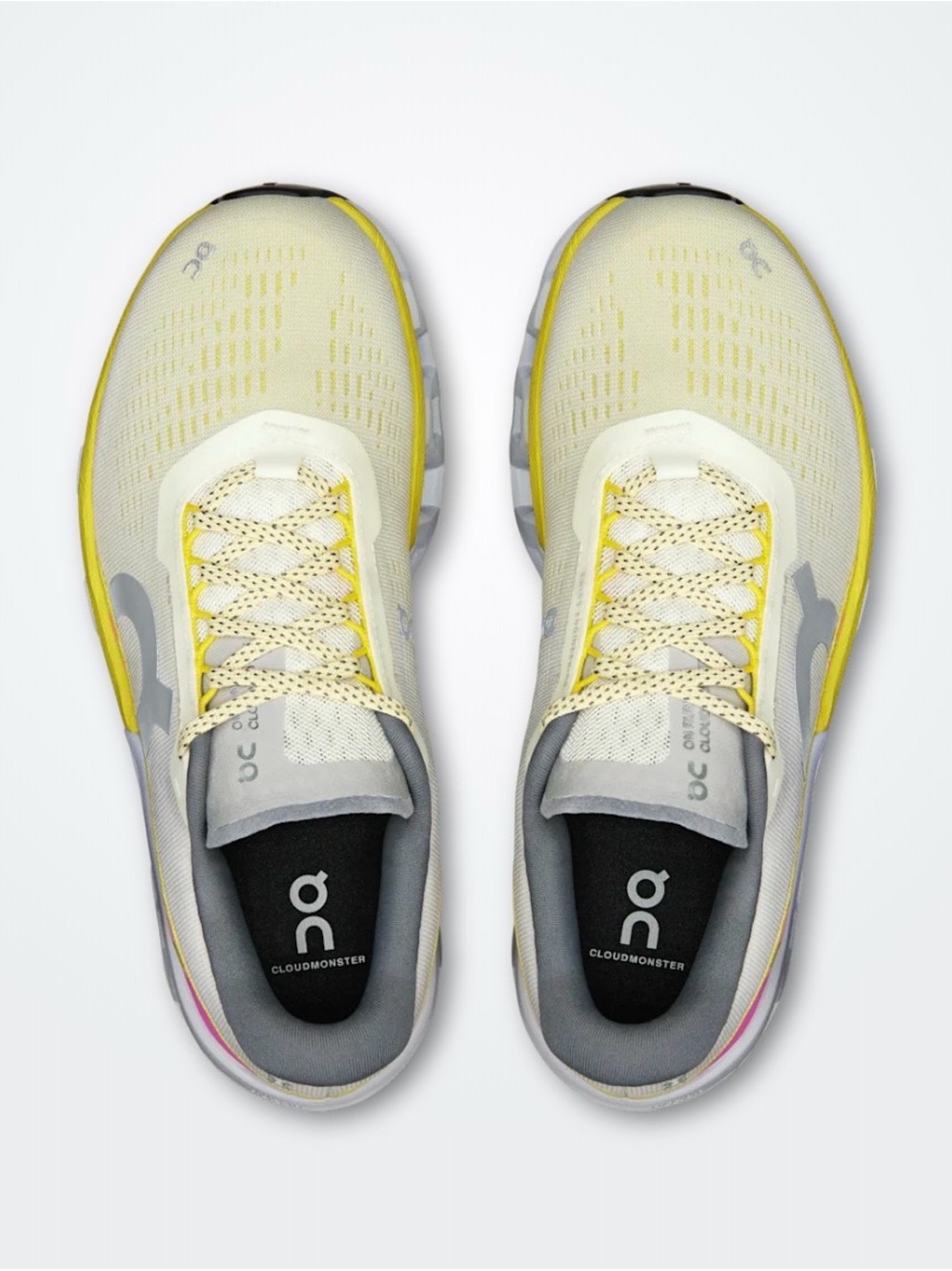 On Running Cloudmonster Lace-Up Athletic Shoes - Yellow, Gray, Pink - Picture 3 of 4